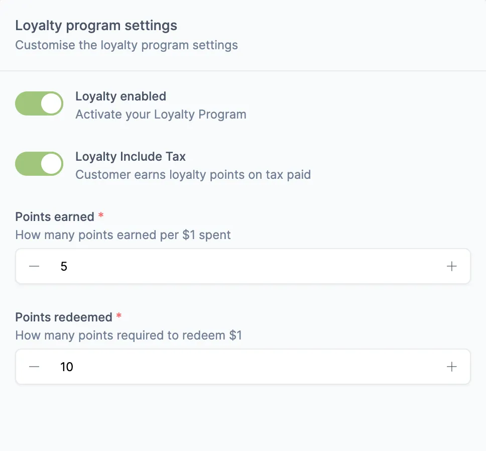 Managing loyalty points program settings