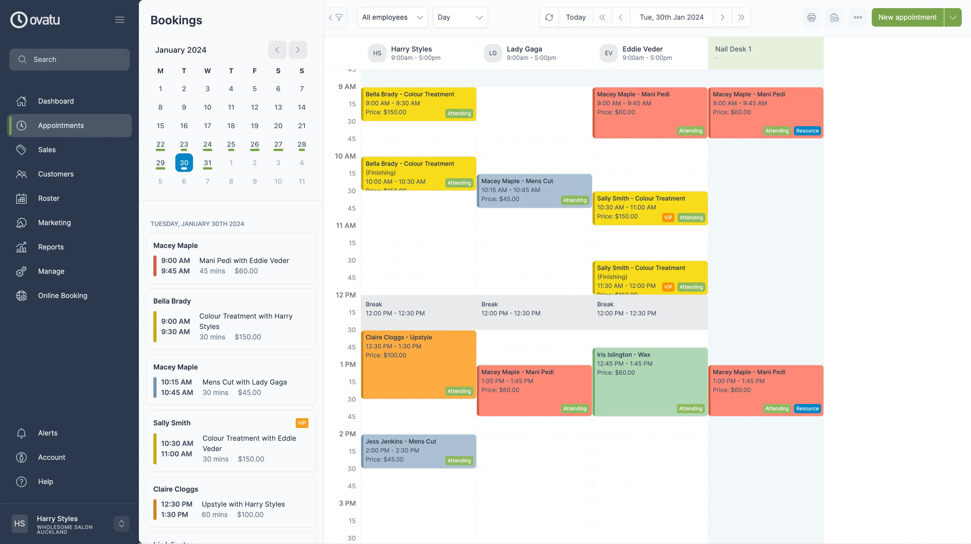 Web app schedule screenshot
